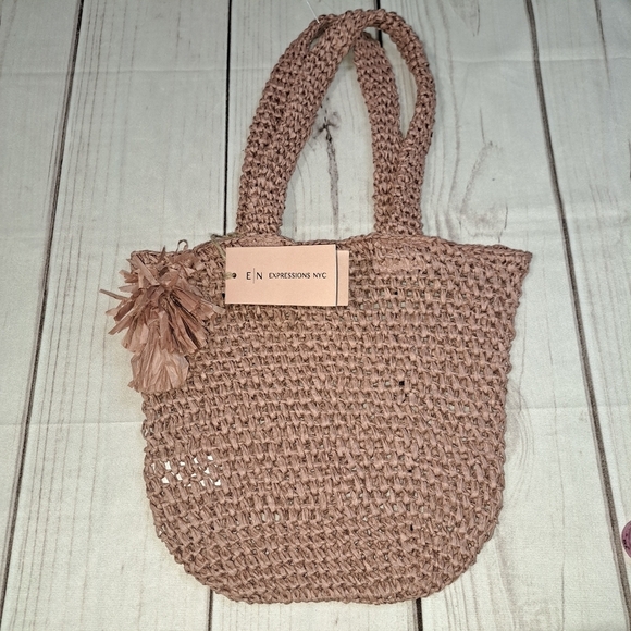 EXPRESSIONS NYC Paper Straw Tote Bag Woven Purse Pink New With Tags Handbag - Picture 1 of 10